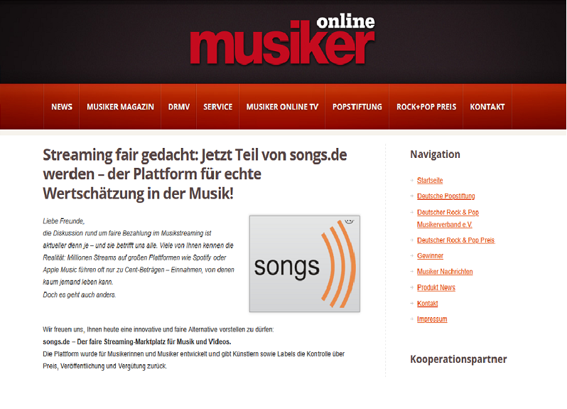 musiker online berichtet über songs.de